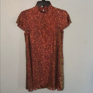 Girl’s Elegant Sequin Dress in Shimmering Mauve/Orange